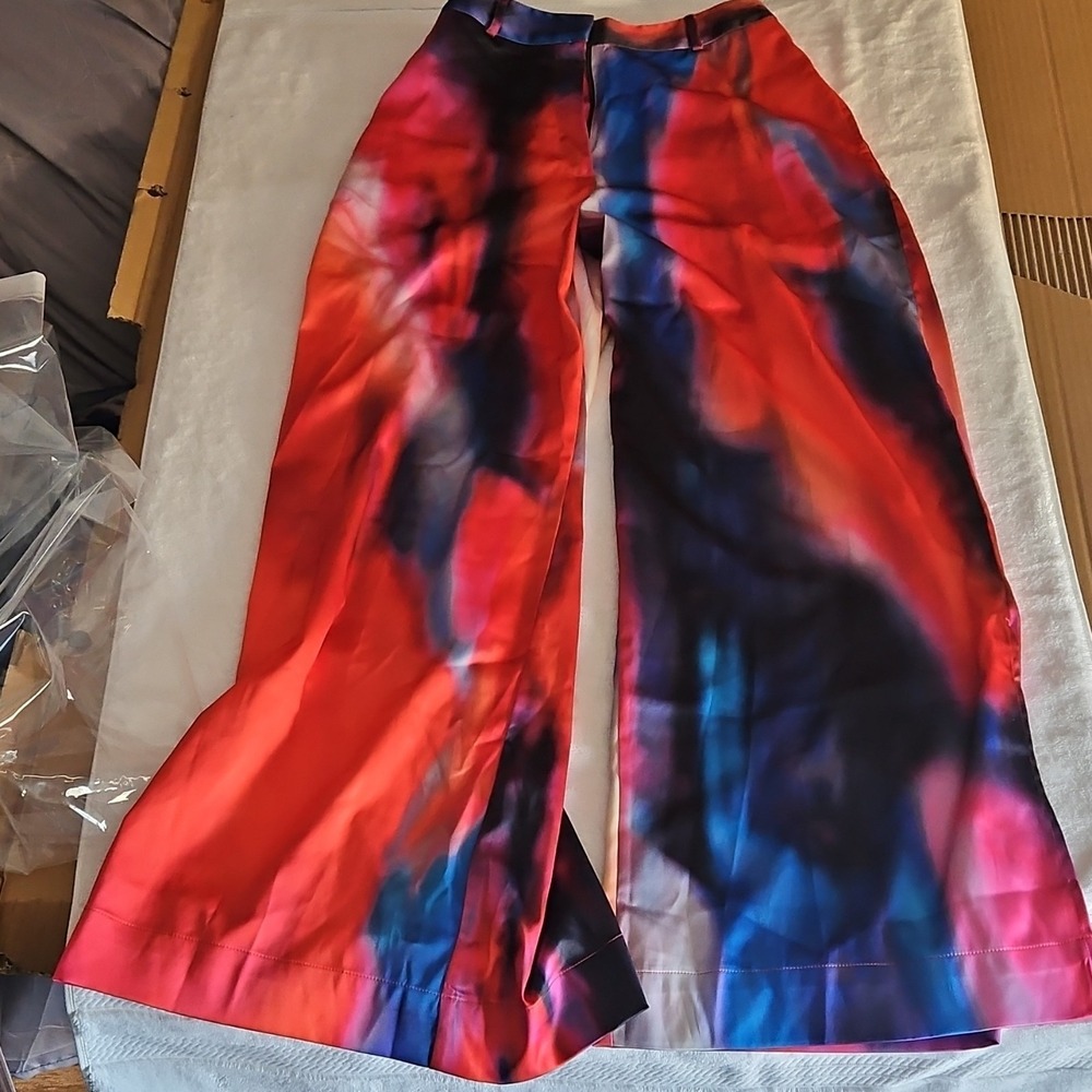 The‎ Drop Multicolor Abstract Wide-Leg Silk Dress Pants Satin Women S